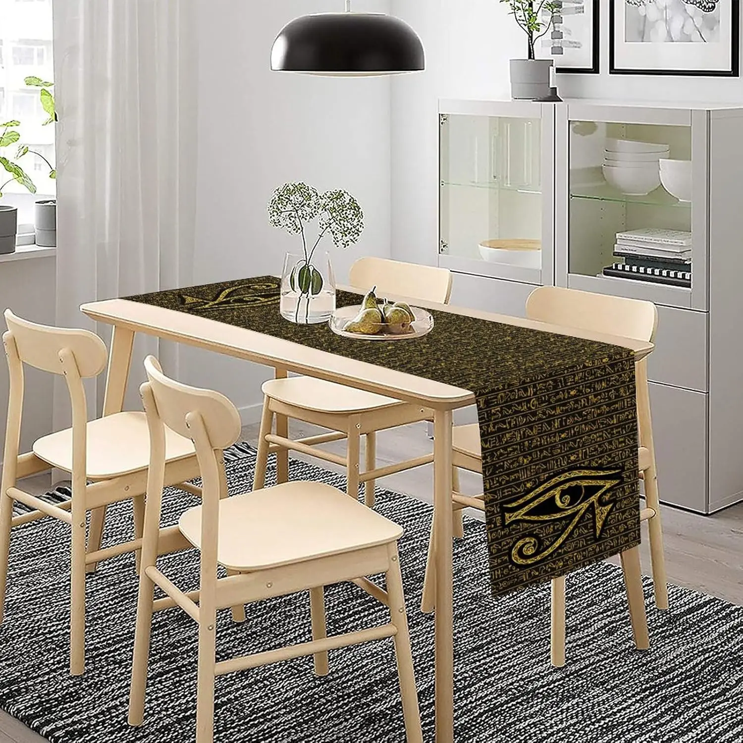 1pc Ancient Egyptian Eye of Horus Pattern Linen Table Runner Kitchen Dining Table Runner for Holiday Party