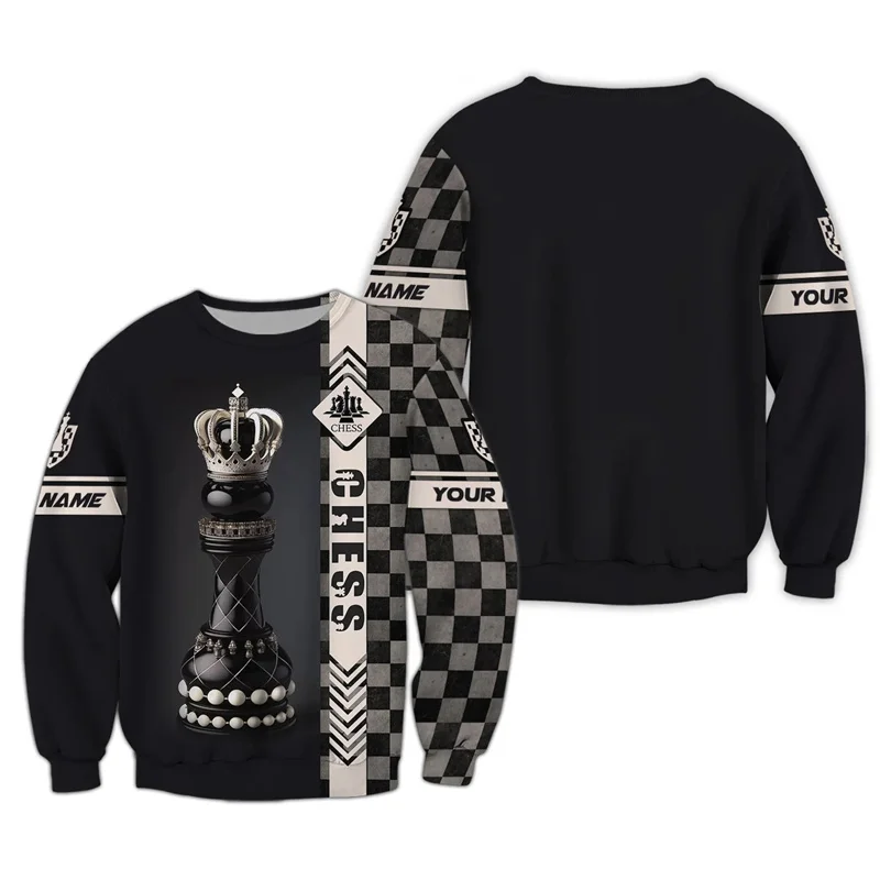 Hot Sale 3D Printed Chess Sweatshirts For Men Streetwear Long Sleeve Oversized Pullovers Game Graphic Round Neck Hoodie Tops