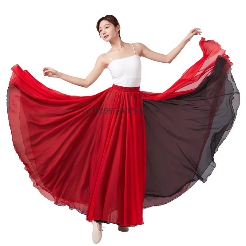 Picture 6: 900 Degree Double-sided Color Classical Dance Skirt Women's Flamenco Long Skirt Large Swing Skirt Dancer Performance Wear