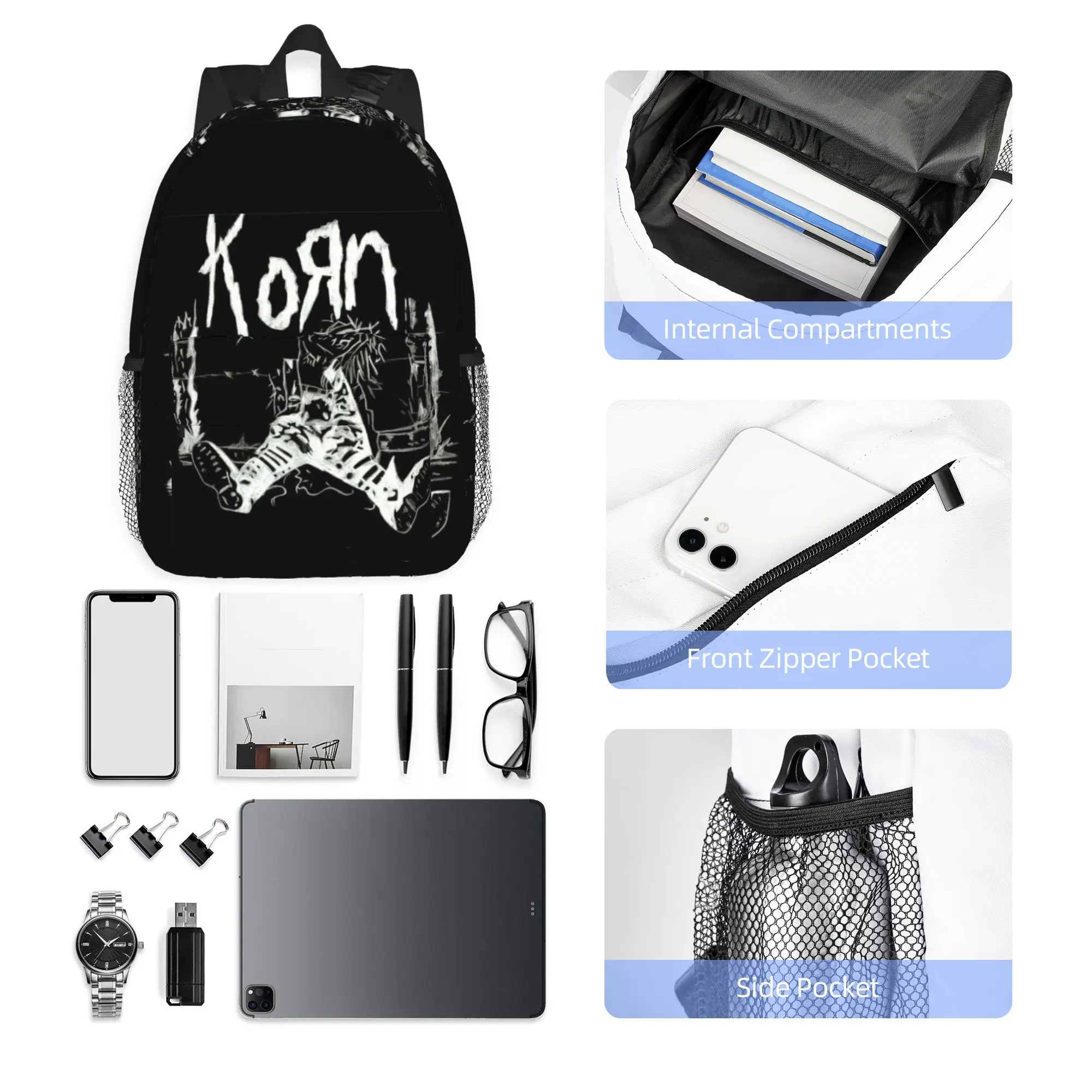 Korn Rock Music Backpack Hot Sale Daypack Large Capacity Boys Girls BookBag Shoulder Bags for Men Women School Bag
