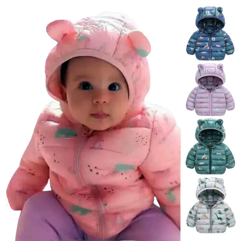 Winter Hooded Lightweight Down Jacket Cartoon Dinosaur Outerwear Autumn Kids Baby Boy Girl Coat Christmas Birthday Gift Clothes