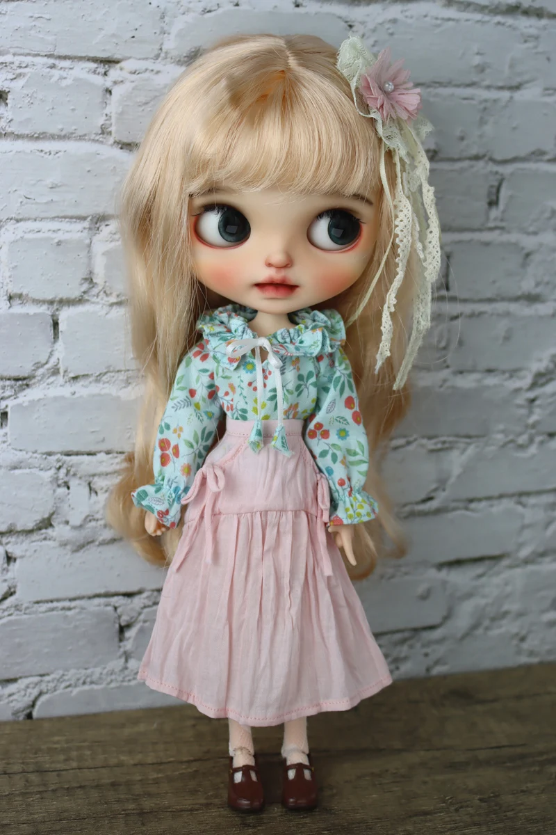 Doll Clothes for Blythe Blue Pink White Flower Shirt Blouse for Ob24 Ob22 Azone Doll Dress Collar Shirt