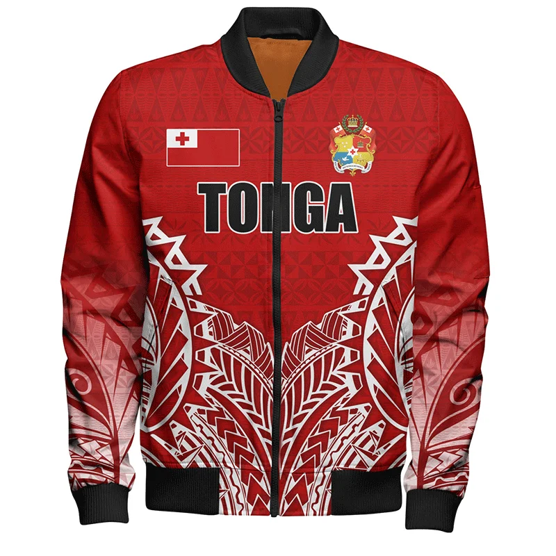 Harajuku 3D The Kingdom Of Tonga Ethnic Flag Printed Jacket Tonga National Emblem Graphic Jackets Cool Fashion Mens Clothing Top