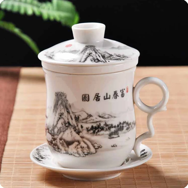 Chinese Ceramic Tea Cup Blue and White Porcelain Personal Cup with Lid Filter Bubble Cup Office