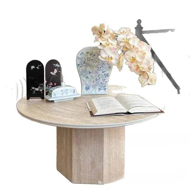 Living room home slate coffee table round French small apartment travertine slate modern simple coffee table