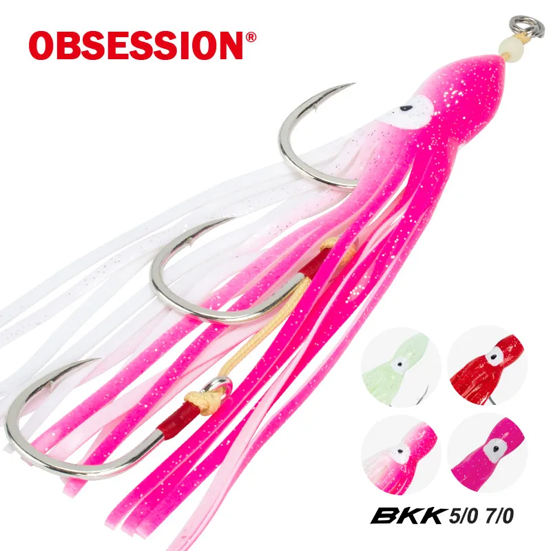 OBSESSION HK034 24cm gran pulpo Jig señuelo 8062 Gang Rig anzuelo de Jigging Japón anzuelos con púas pez vela pesca en el mar anzuelo de calamar suave