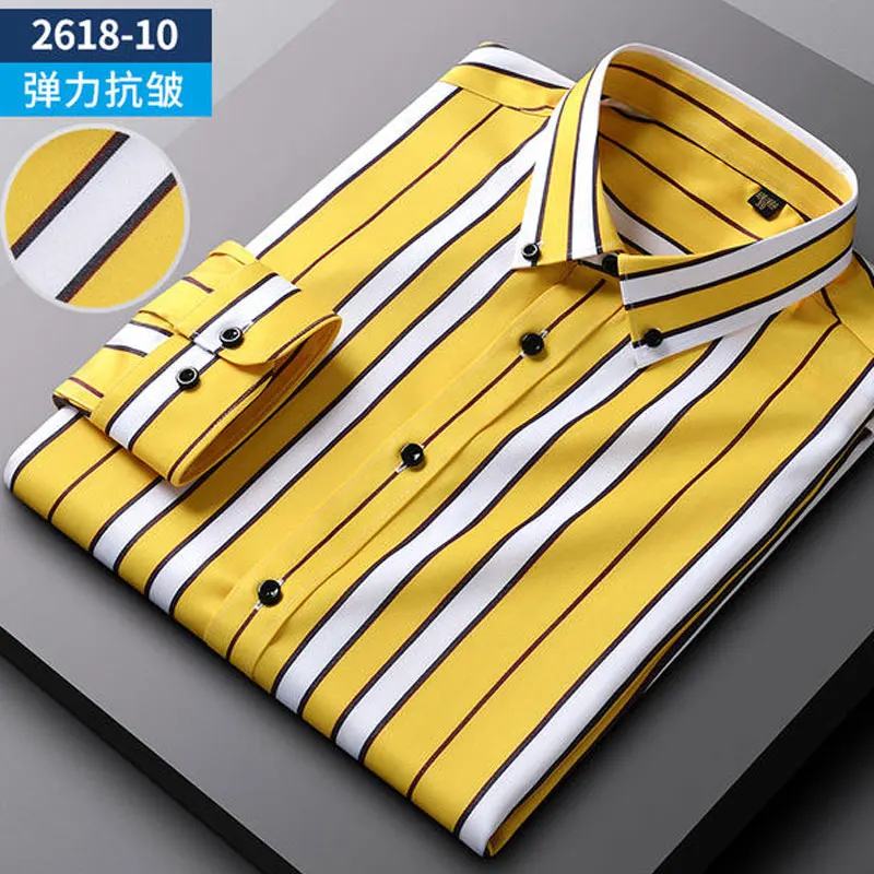 Summer men\'s long-sleeved shirt spring and summer ice silk thin stripes business casual high-quality work clothes wear fashion