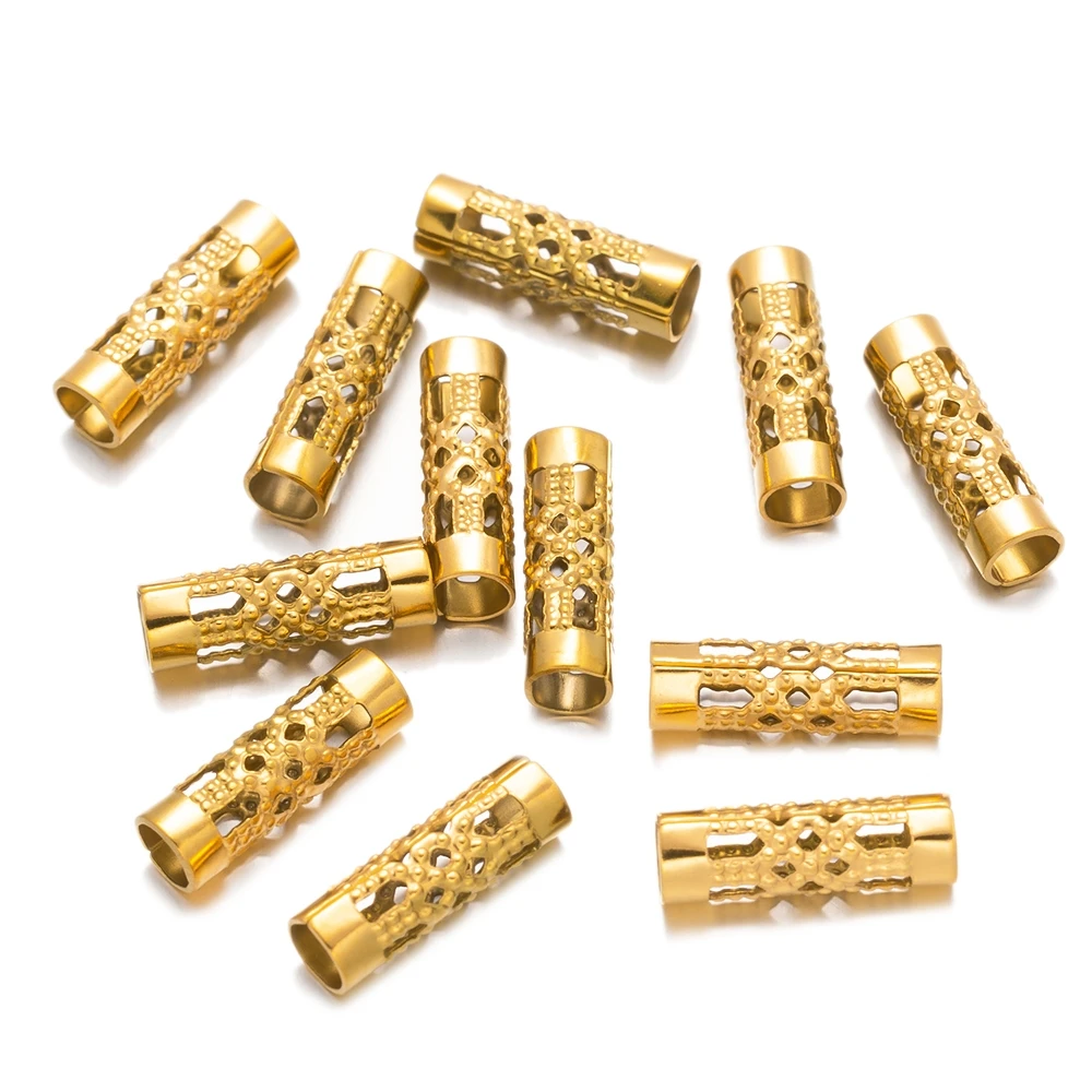 20pcs Gold Stainless Steel Hollow Tube Spacer Loose Beads for DIY European Bracelet Necklace Craft Jewelry Making 3mm Hole