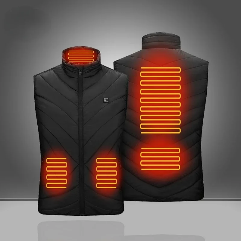 

Winter USB Smart Heating Men Vests Outdoor Constant Temperature Hot Vest Solid Color Stand Collar Heated Warm Waistcoat Male New