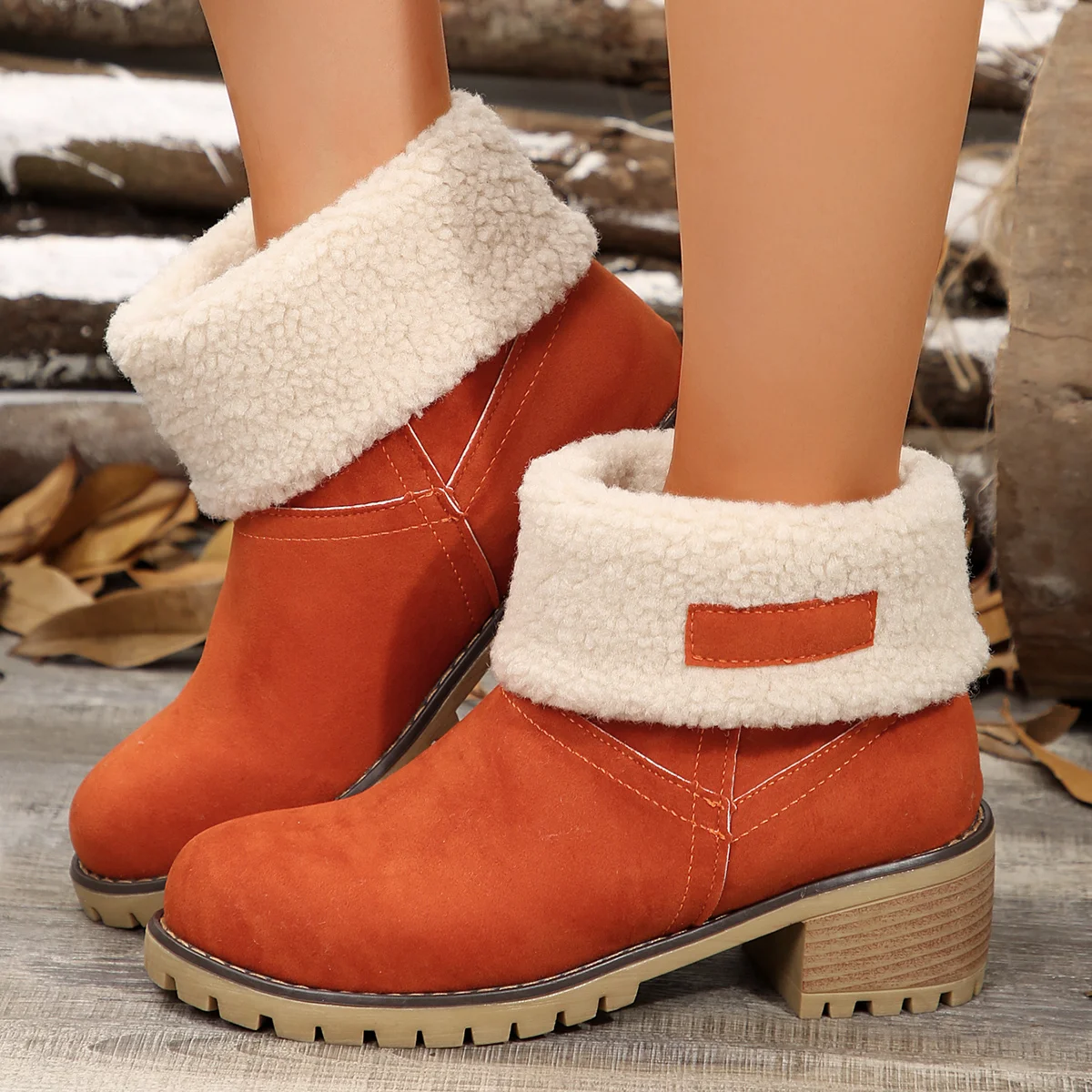 Winter Boots for Women New Snow Keep Warm Fur Shoes for Women Casual Cuffed Wool Ankle Boots Platform Cotton Shoes Mid Calf Boot