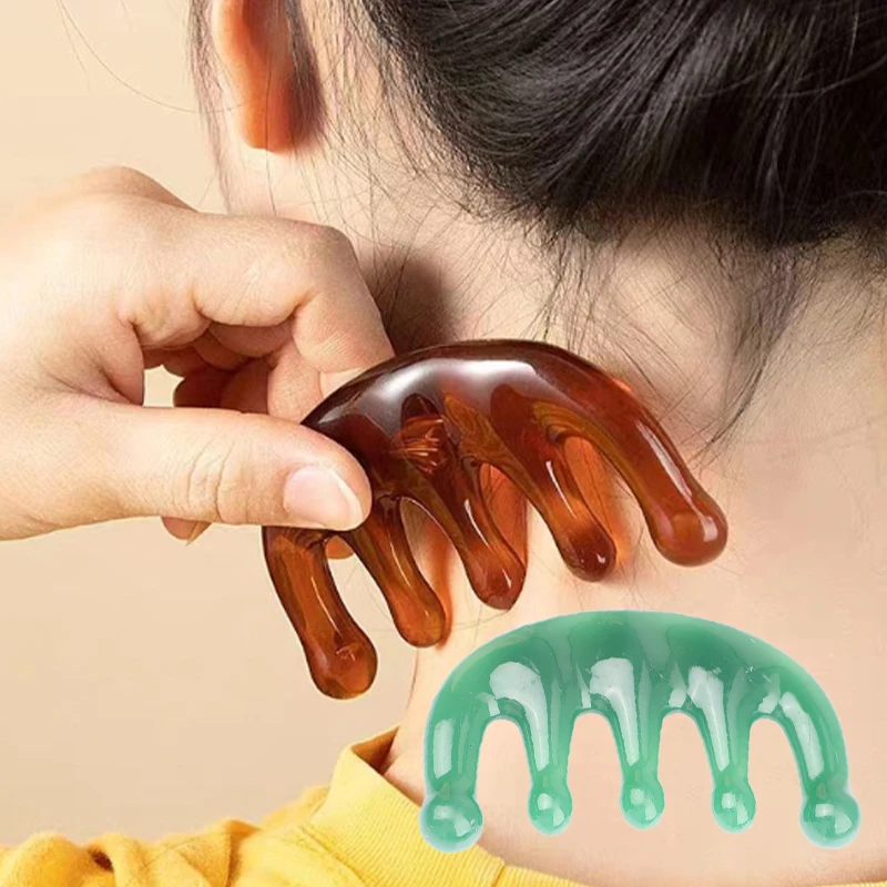 Pettine per massaggio meridiano a cinque denti resina denti grandi testa agopuntura terapia artifatto artigli decompressione pettine per cuoio capelluto portatile Unisex