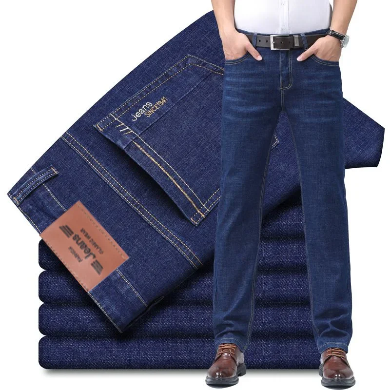 Pantalones vaqueros finos de algodón elástico para hombre, moda azul cielo, cómodos pantalones informales rectos de negocios, ropa masculina de marca, verano