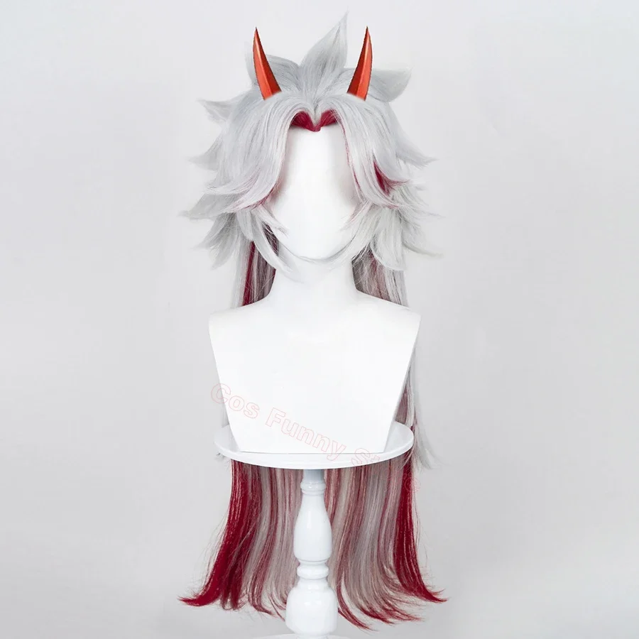 Genshin Impact Arataki Itto Cosplay Wig Silver Red Mixed Heat Resistant Synthetic Hair Halloween Costume Wig