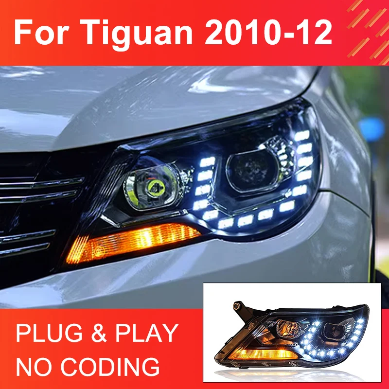 1 Pair LED Headlight Assembly for VW Tiguan 2010 2011 2012 Headlights Plug and Play with LED DRL Front LED Head lights