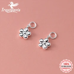 TrustDavis Real 925 Sterling Silver cute five-petaled flowers Charm Pendant Handmade DIY Accessories Wholesale DZ1762