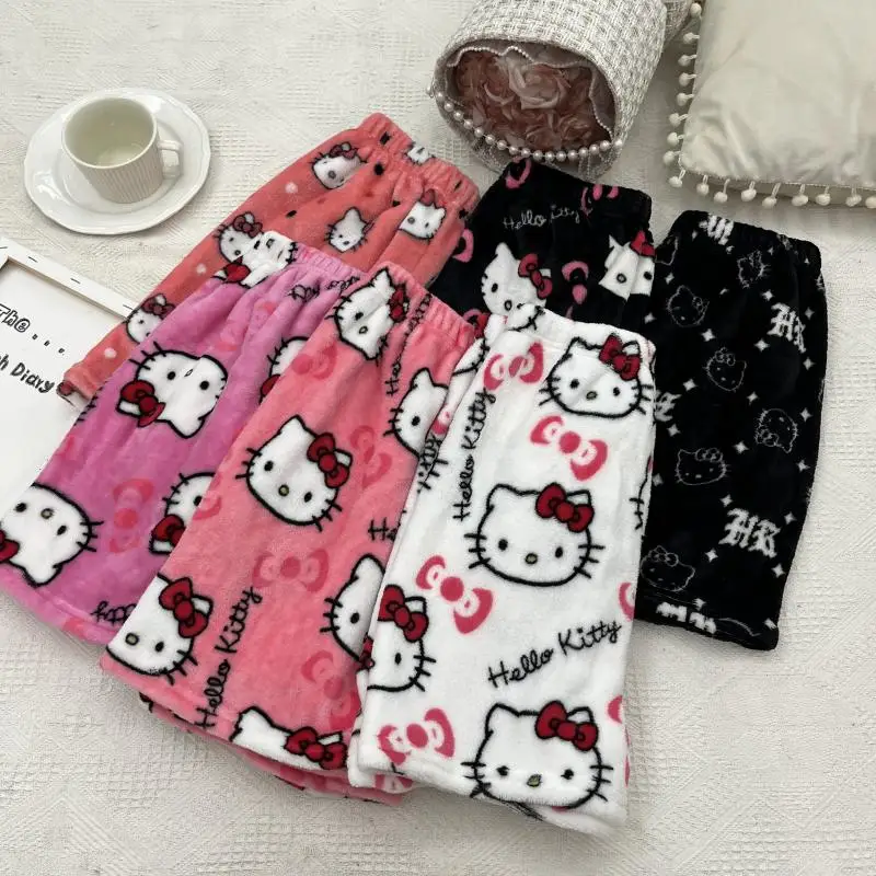 2024 New Miniso Hello Kitty Summer Athletic Shorts Pants Kawaii Y2K Flannel Ladies Winter Pajama Pants Girl Gift Women Home Pant