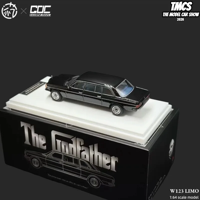

Stitch x GOC TMCS Malaysia Exhibition W123 LIMO,1:64 metal die-cast car model, boys holiday gifts, adult collection ornaments.
