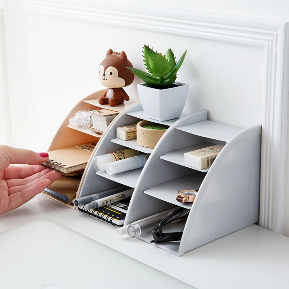 

Three Lattices Storage Box Simple Plastic Box Trapezoidal Desktop Finishing Box for Bedroom Study Room Living Room (