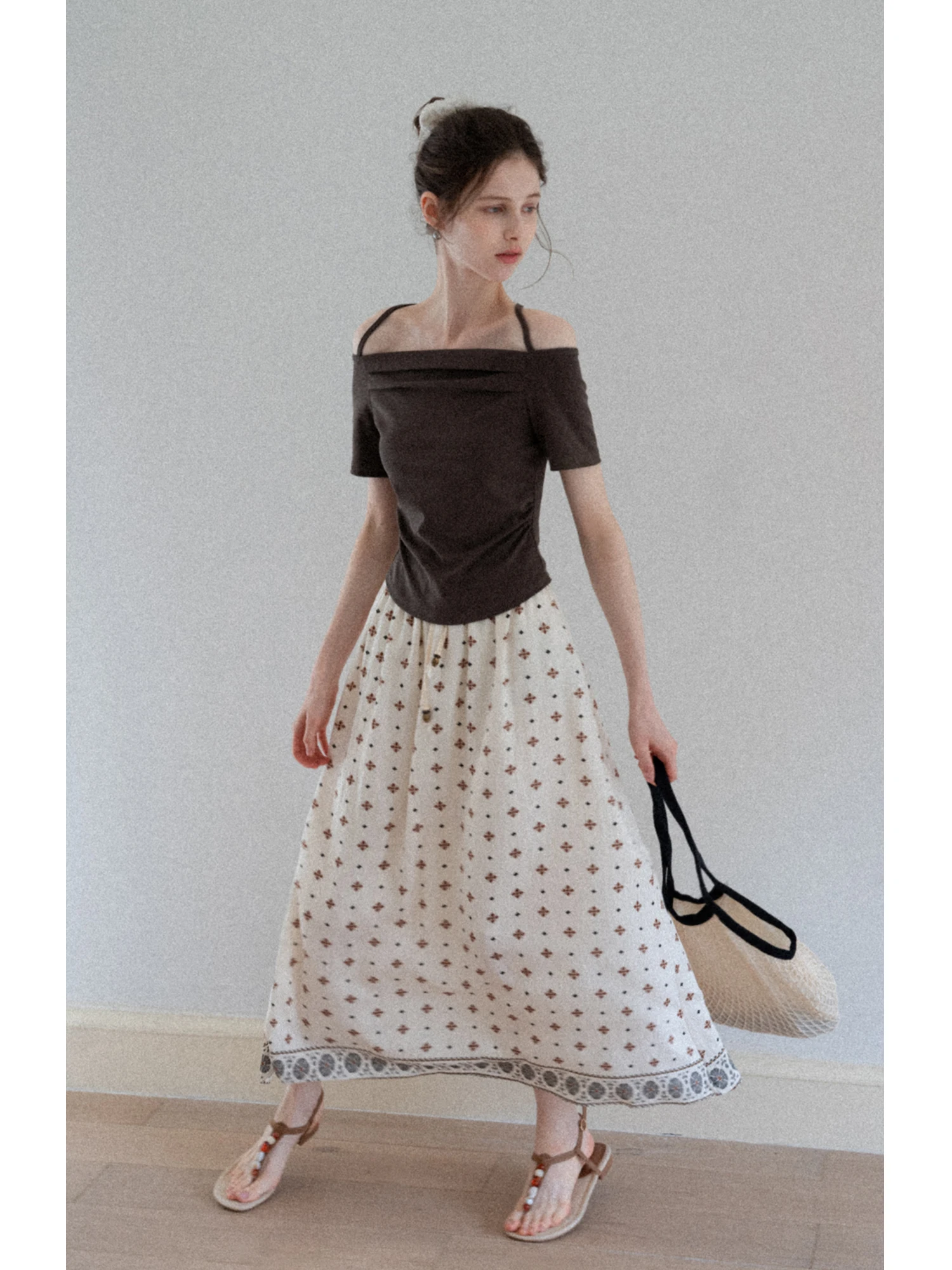 

Юбка-миди трапециевидной формы с этническим принтом и эластичной резинкой на талии, закрывающая бедра, утягивающая юбка-зонтик, женская мода