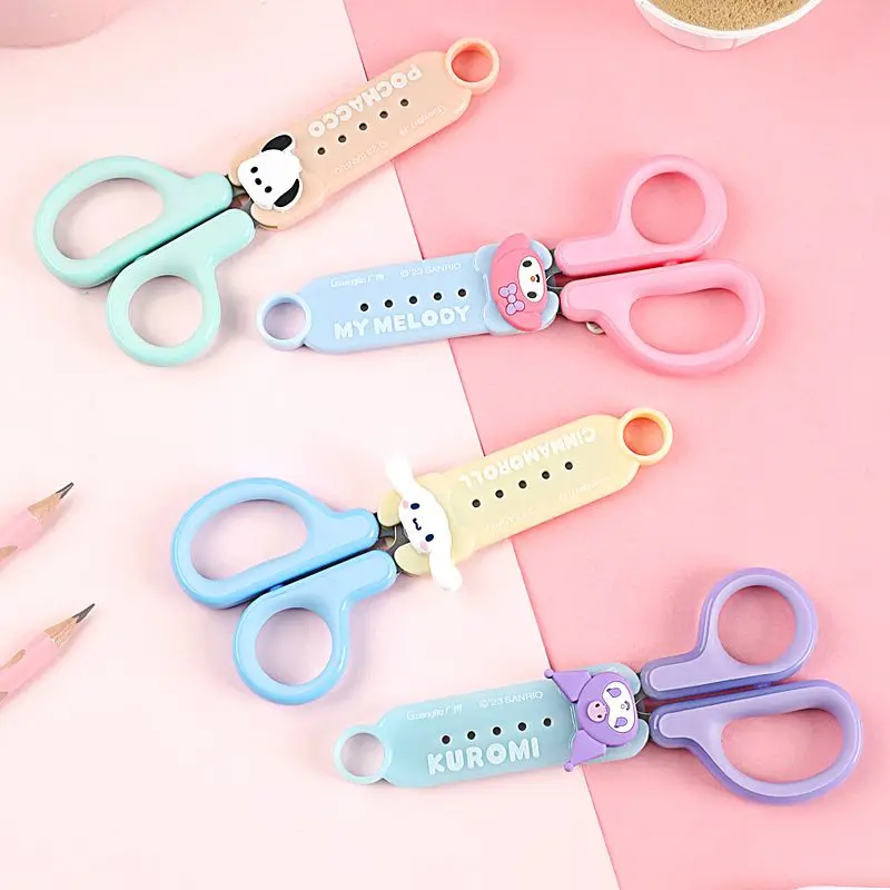 Sanrio Cinnamoroll Kuromi My Melody Scissors Cartoon Pachacco Round Head Safety Scissors Student Art Stationery Birthday Gifts