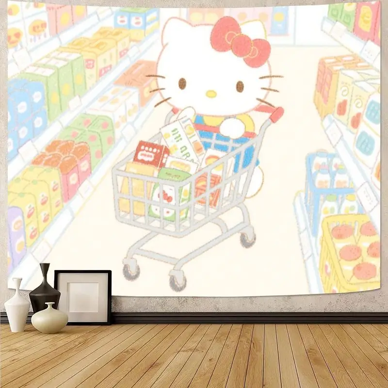 

1 шт. Sanrio Hello Kitty Kawaii супермаркет гобелен для покупок пастельный полиэстер Настенный декор для комнаты для девочек эстетический подарок