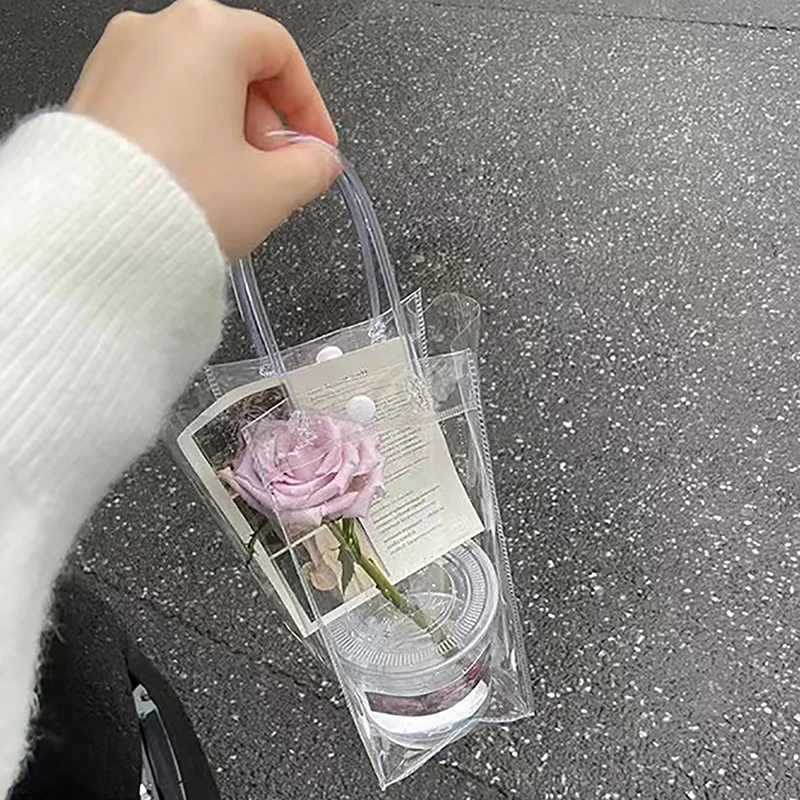 PVC Flower Bag Stall Flower Bag Transparent Tote Bag DIY Simple Cup Flower Single Flower Shop Packaging