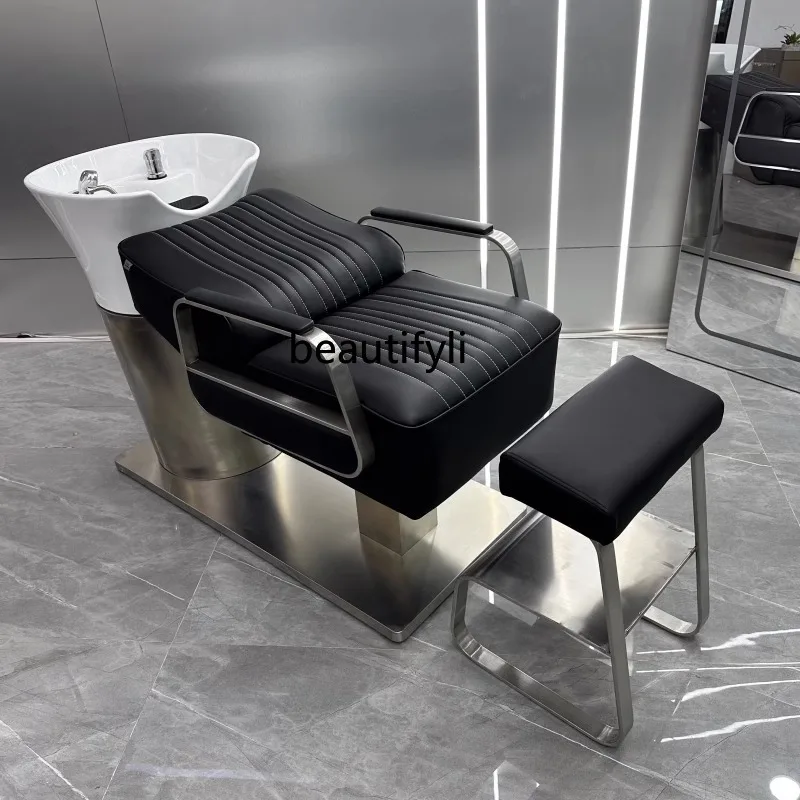 

Barber Shop Ceramic Basin Shampoo Chair Special Stainless Steel Lying Half Flushing Bed Hair Salon