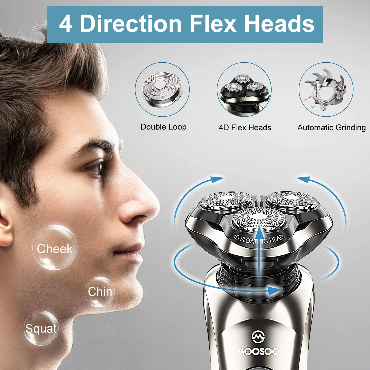 8G กันน้ําเครื่องโกนหนวดแบบชาร์จไฟได้ 3D รอบลอยหัวเครื่องโกนหนวดตัดผมสําหรับผู้ชายเครื่องโกนหนวดไฟฟ้า