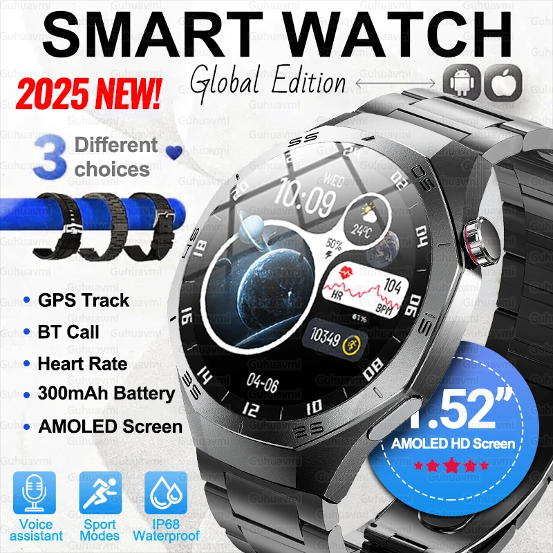 

Original GT 5 Pro Smart Watch Men AMOLED Screen Heart Rate BT Call GPS Motion trajectory IP68 Waterproof Man Smartwatch 2025 New