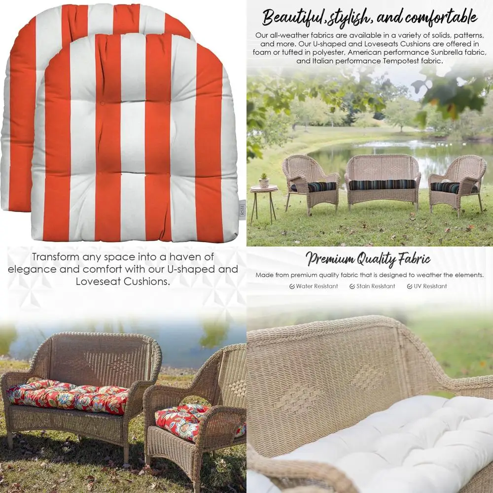 

Всепогодный набор плетеных подушек для сидений U-образной формы, 19x19 дюймов, водонепроницаемая ткань для стульев для патио