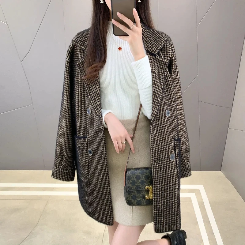 

Imitation Mink Fur Medium Long Jacket Women's Versatile Knitted Cardigan Fashionable and Simple Jacket