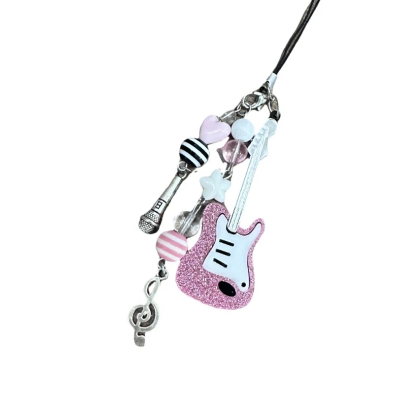 Violin Mobile Phone Chain Handcrafted Beaded Keyring Accessory Charm music Keychain Lanyard Aesthetic Y2k Unique