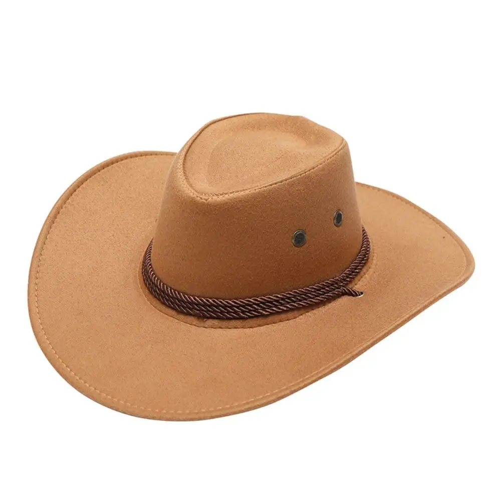 Unisex Artificial Suede Beach Cowboy Hat Wide Brim Sun Protection Party Cosplay Hat Breathable Solid Color Sun Sunscreen Cap