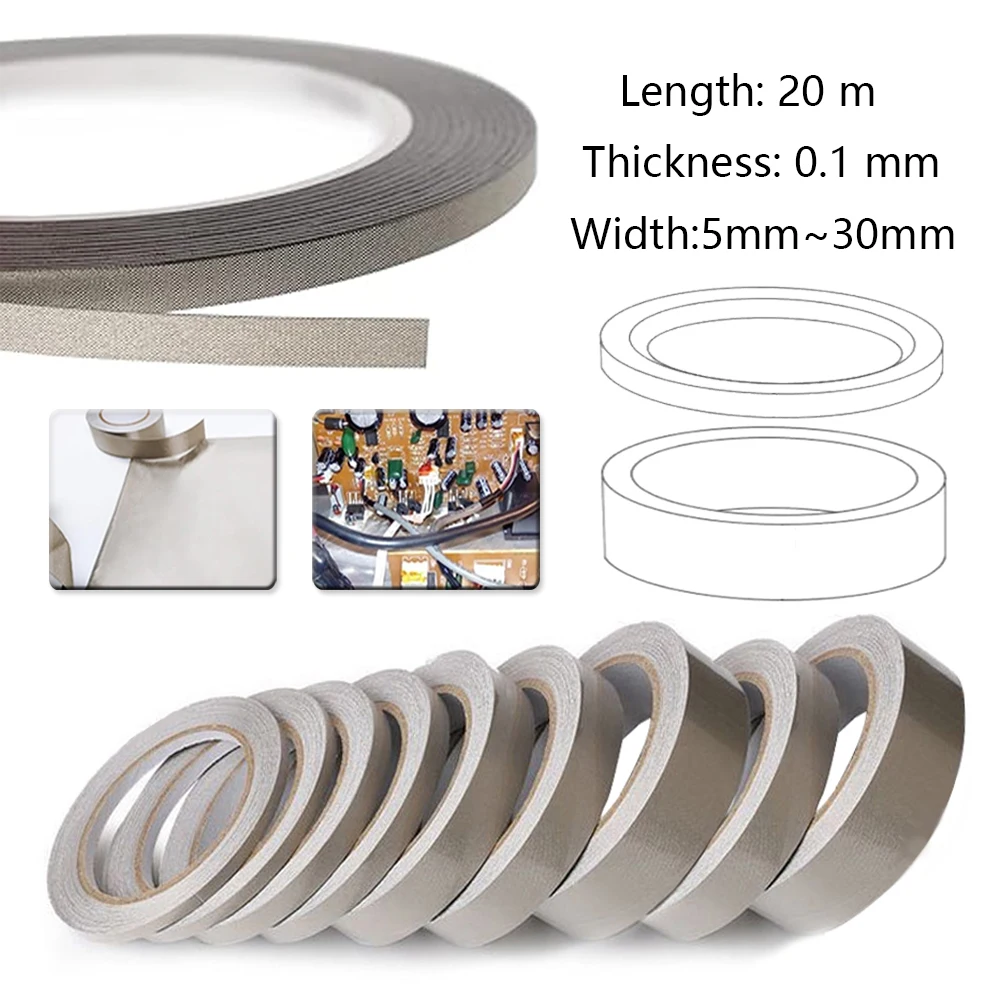 1 pçs 20m fita dupla condutora tecido 5mm ~ 50mm de largura single-sided portátil celular lcd emi blindagem fita adesiva
