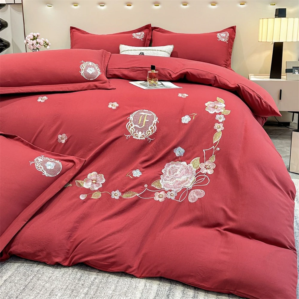 

Light Luxury Flower Embroidery Comforter Bedding Set Four-Piece Sets Duvet Cover Set Home Quilt Cover Bed Sheet Set Pillowcases