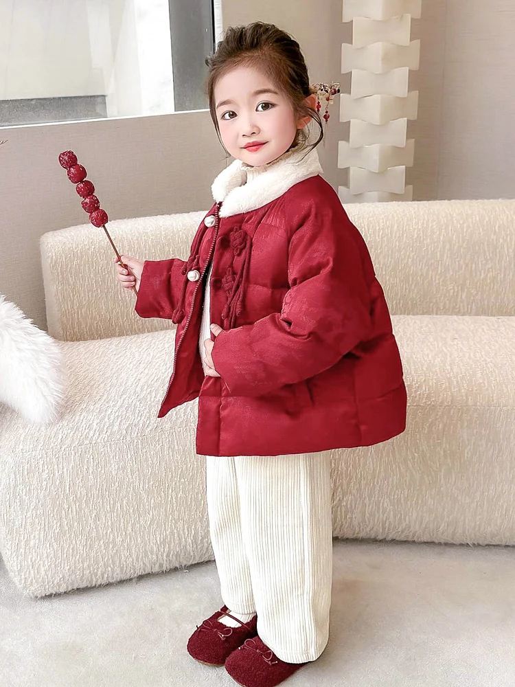 Meninas para baixo jaet cetim thiened roupas de ano novo casaco de inverno roupas infantis do bebê menina acolchoado gola casaco