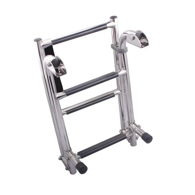 2+2 Steps Transom Mount Folding Stern Ladder Gunwale-Mounted Removable Ladder