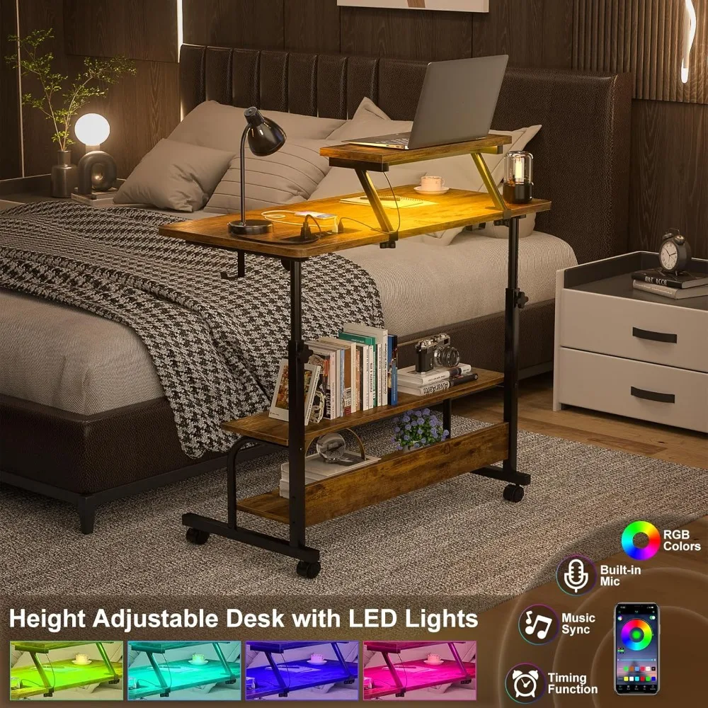 32-inch Height-Adjustable Standing Desk with Integrated Power Outlets, LED Lighting, Monitor Stand, and Storage Shelves