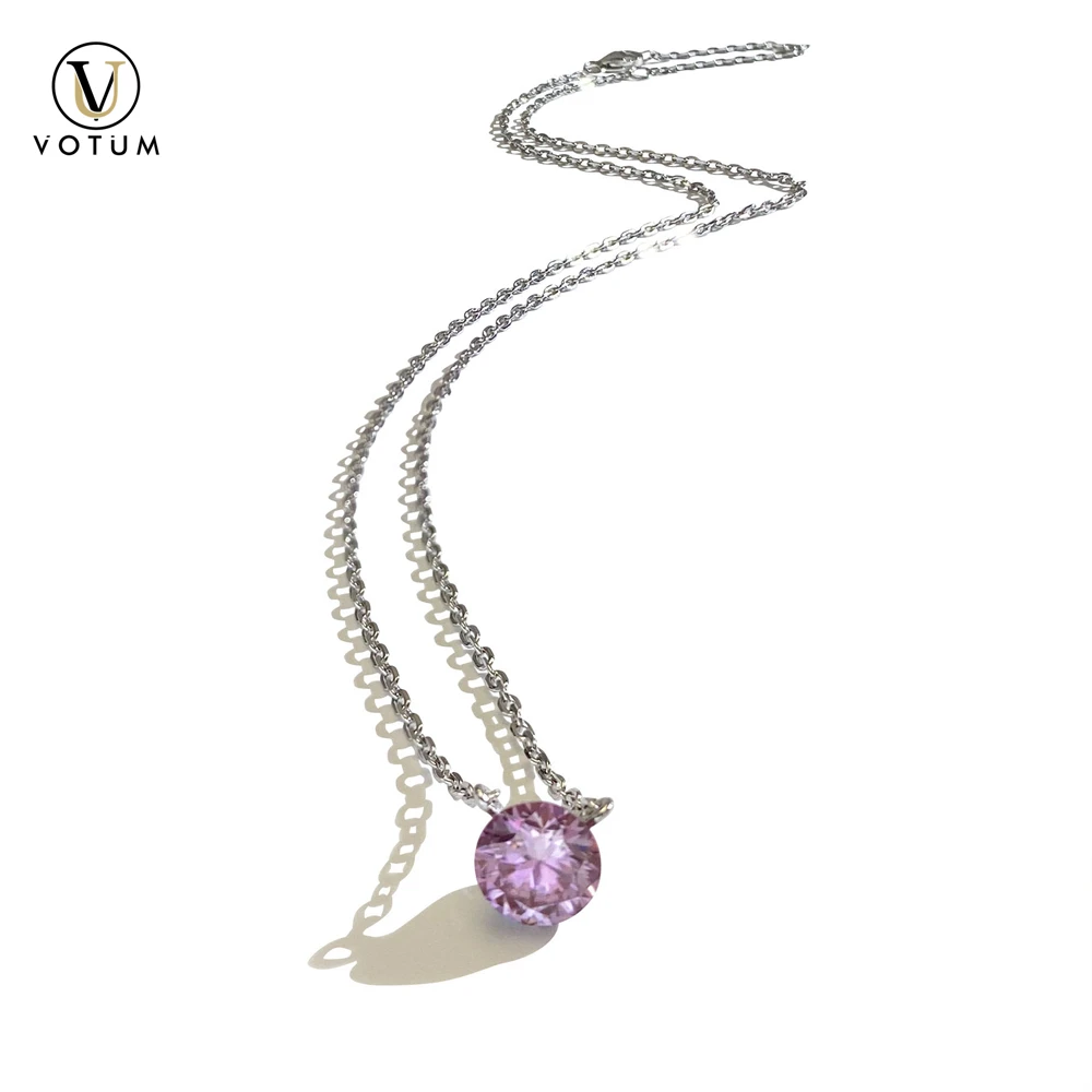 

Votum Certified 1ct Round Pink Moissanite Pendant Real 925 Silver Chain Necklace for Women Handmade Minimalist Jewelry Love Gift