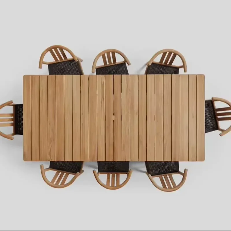 Modern Teak Wood Outdoor Dining Set Patio Furniture Garden Table and Chairs for Villa Hotel Terrace Use Durable Weather