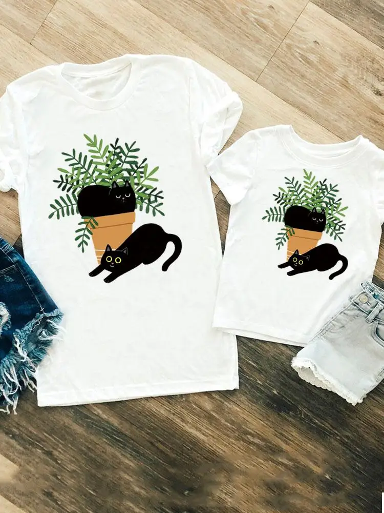 

Family Matching Outfits Cat 90s Trend Lovely Women Girls Boys Kid Child Summer Mom Mama Tshirt Tee T-shirt Clothes Clothing