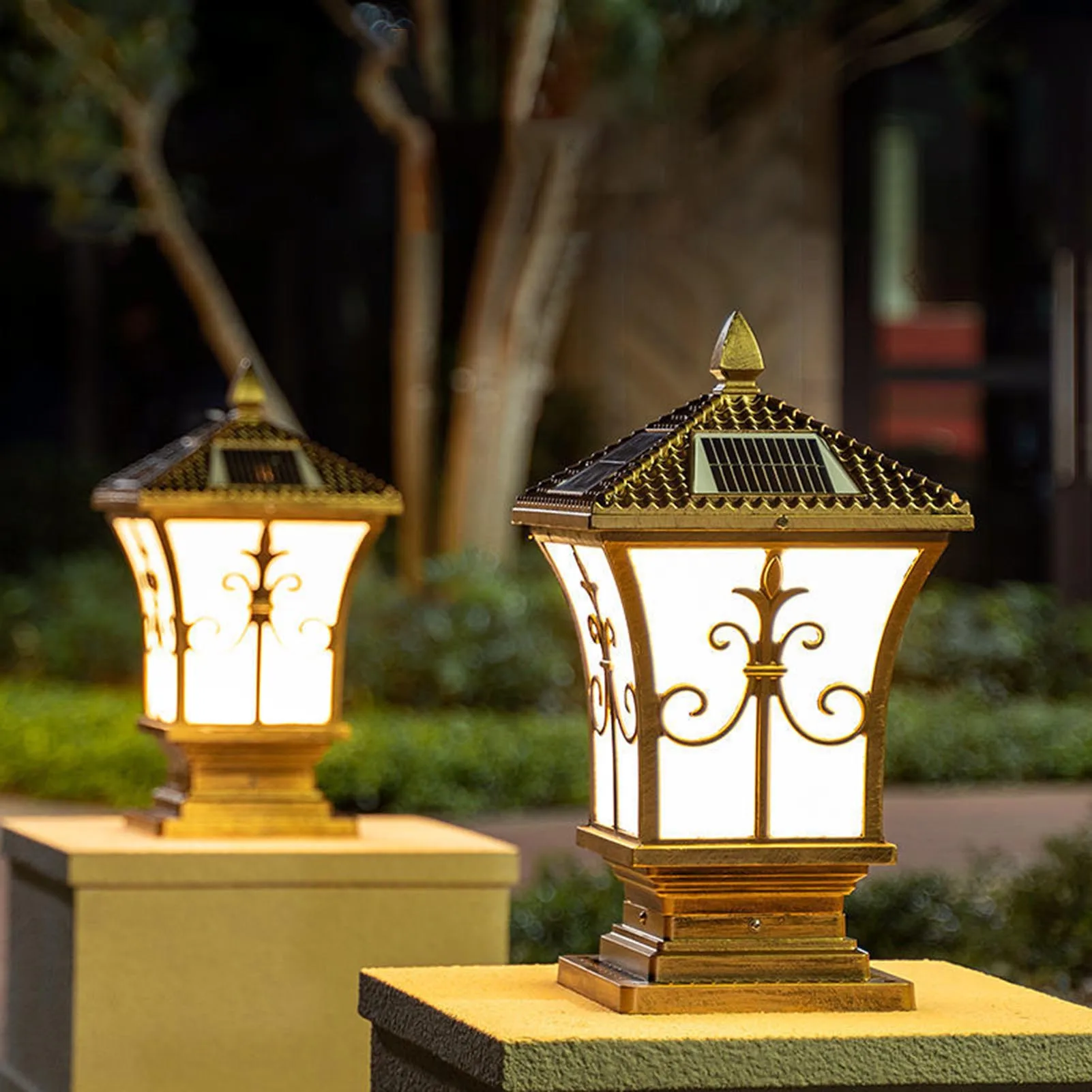 Luz LED de Pilar Solar con Control remoto, linterna Retro impermeable para exteriores, lámpara de columna para porche, luz nocturna, decoración de valla de jardín