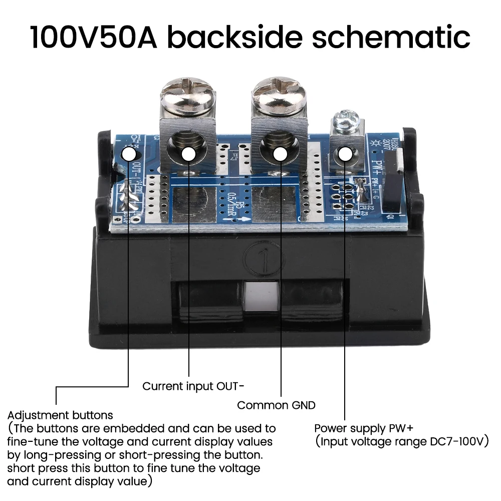 Imagem -02 - Voltímetro Digital e Amperímetro com Display Led Duplo Medidor de Tensão e Corrente Detector e Testador Bits Amp dc 7100v 20a 50a 028