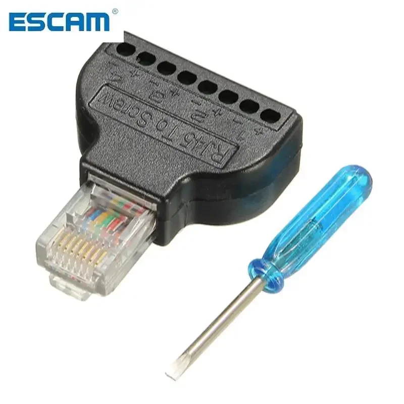 ESCAM 1 قطعة RJ45 إيثرنت ذكر إلى 8 دبوس AV محطة المسمار محول محول كتلة التوصيل CCTV الملحقات