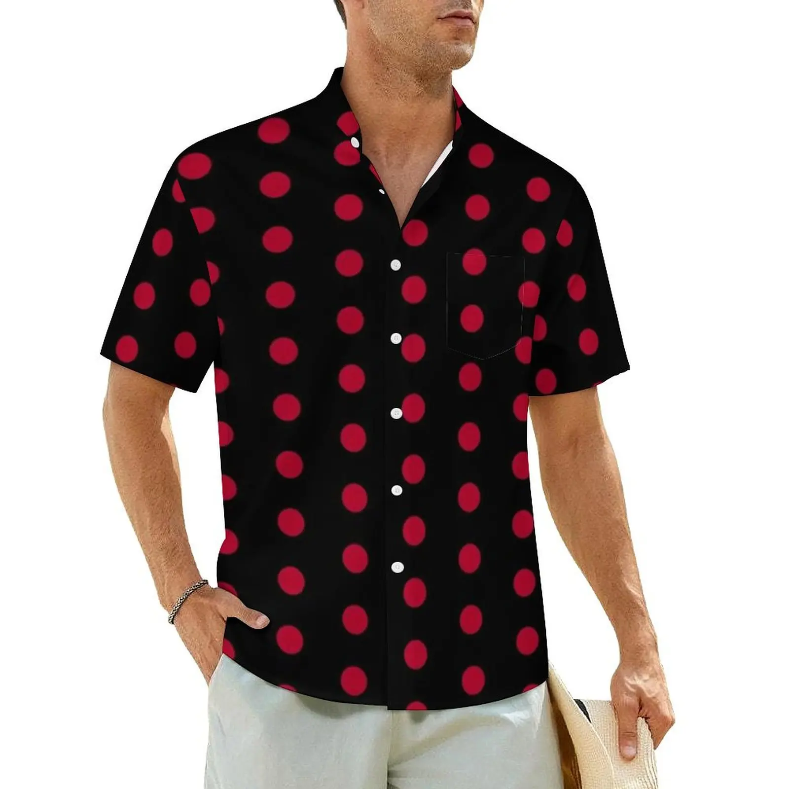 

Hawaii Shirt Vacation Black with Red Polka Dot Blouses Dotted 70S Vintage Casual Shirts Men Short Sleeve Harajuku Oversize Tops