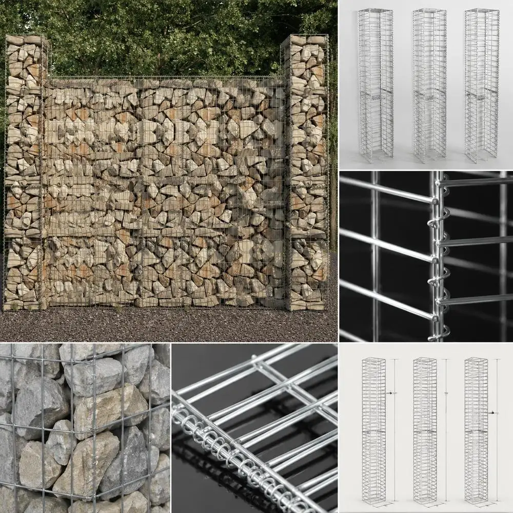 Paniers en gabions 25x25x197 cm, maille soudée en acier galvanisé, structure robuste pour murs de soutènement de jardin, aménagement paysager et lutte contre l'érosion des sols, lot de 3