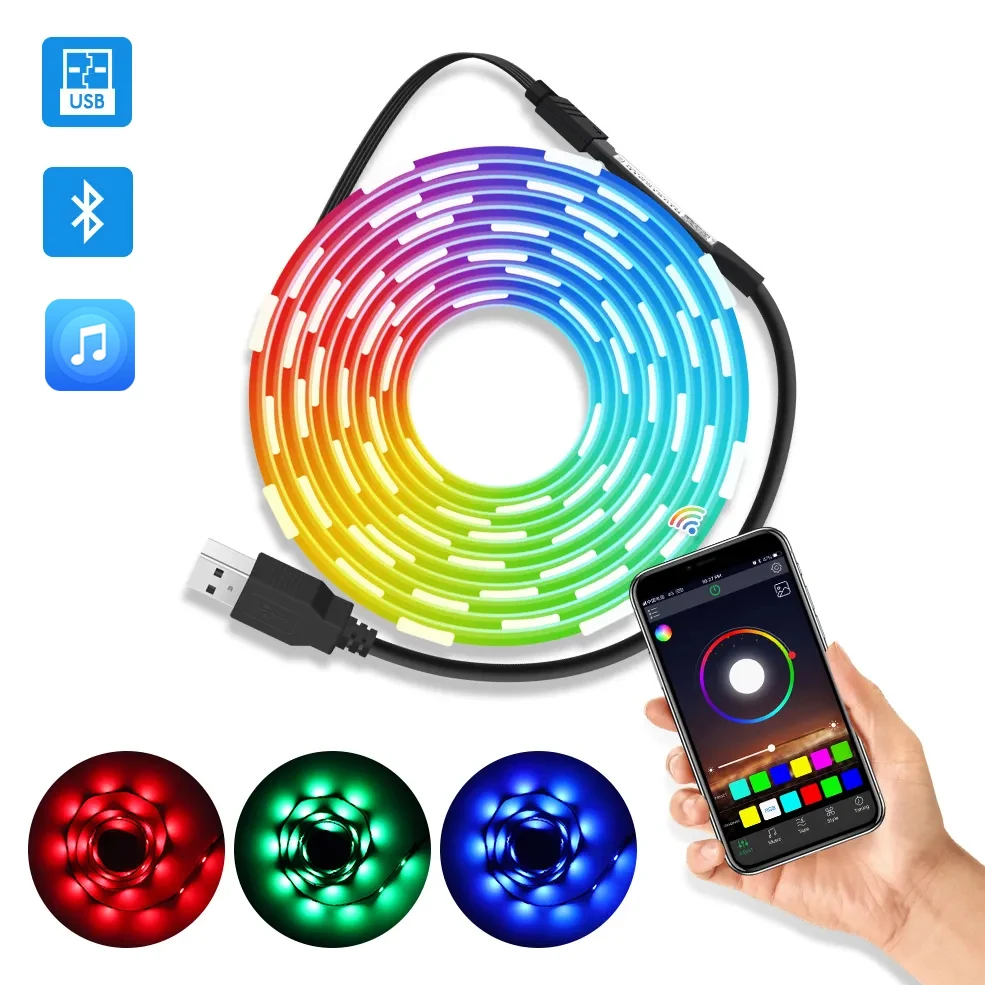 Pasek Led lampka USB Bluetooth APP/3 klucz 1M 2M 3M 4M 5M podświetlenie TV ekran oświetlenie taśma RGB do pokoju/salonu