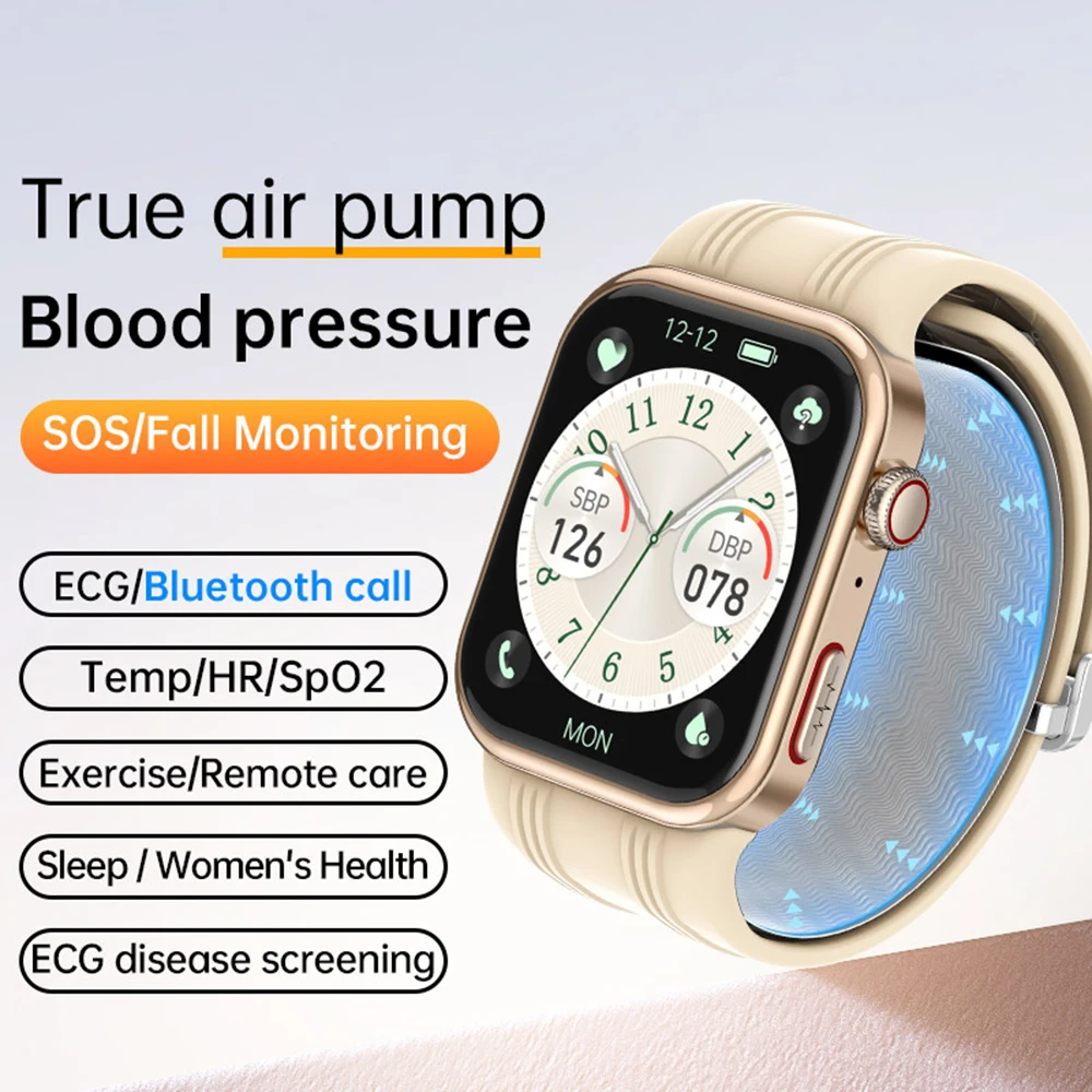 Ture Air Pump Airbag Blood Pressure Smart Watch ECG+PPG Heart Rate SpO2 Health Monitor BT Call Smartwatches Multiple Sport Mode