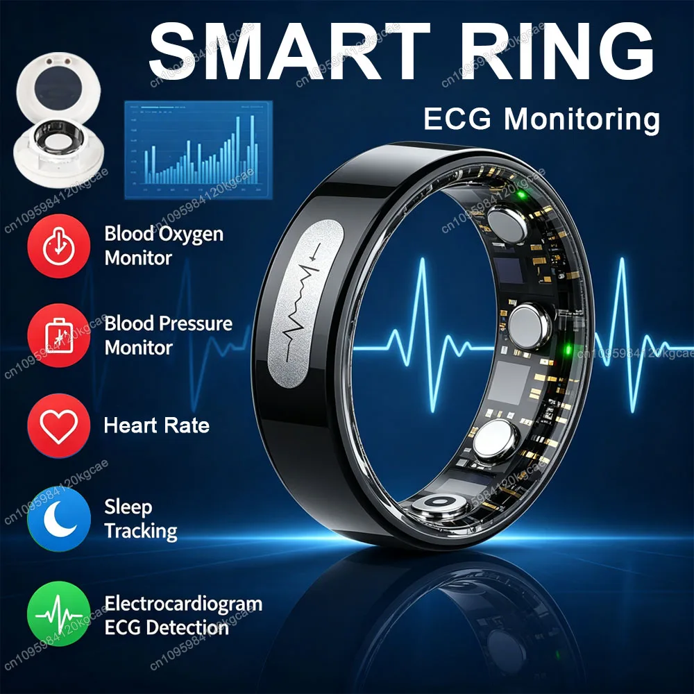 AI-EKG-Erkennungs-Smart-Ring Blutdruck Herzfrequenz Körpertemperatur Schlaf-Tracker-Ring 5ATM Wasserdicht Multi-Sport-Ringe R11C