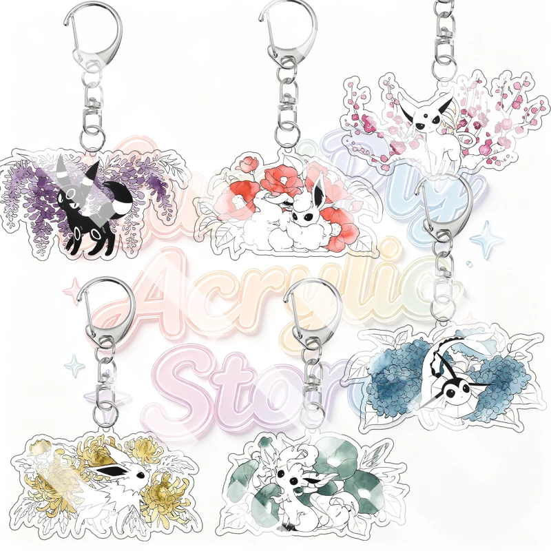 Creative Eeveelution Pocket Monsters Floral Acrylic Keychain Anime Cartoon Umbreon Eevee Espeon Jolteon Leafeon Bag Pendant Gift